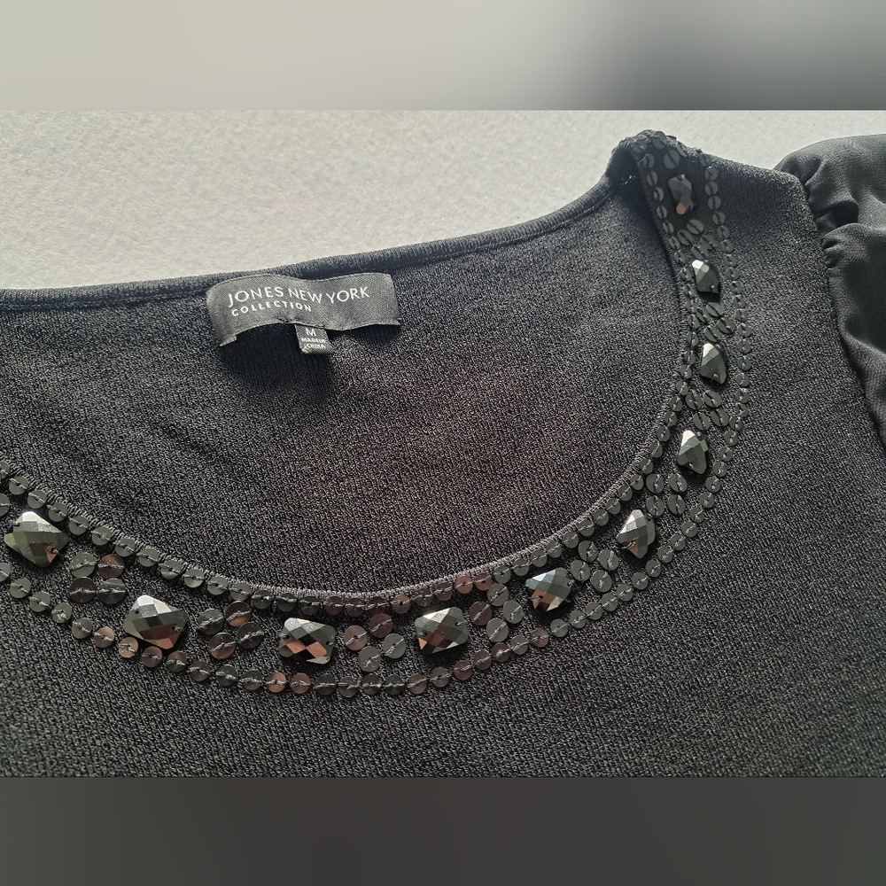 Jones New York Black Beaded Flutter Sleeve Top - Picture 8 of 10